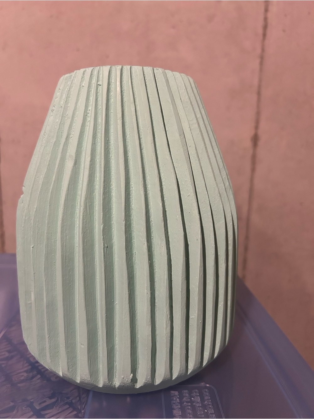 Handcrafted Ribbed Ceramic Vase in Light Mint